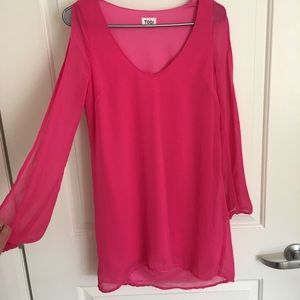 Bright pink long sleeved mini dress